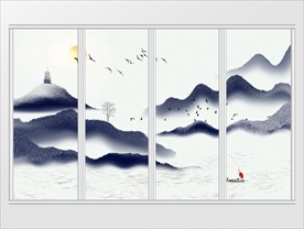 中国风抽象水墨山水移门