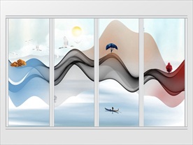 中国风水墨山水抽象禅意移门