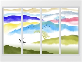 意境水墨山水画移门