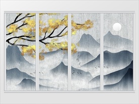 中式质感手绘山水意境移门