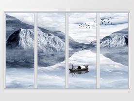 新中式禅意水墨山水移门