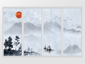 新中式山水日出花鸟移门