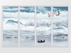 意境风情禅意水墨山水移门