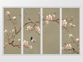 中式仿蜡画树枝花鸟移门