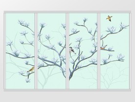 中式仿立体浮雕树枝花鸟移门