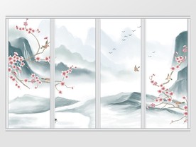 中式仿手绘水墨移门