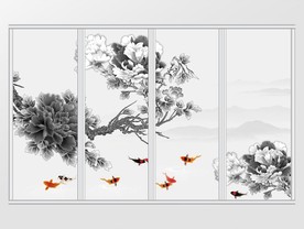 灰色牡丹花移门