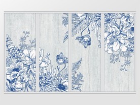 简约风蓝色手绘植物移门