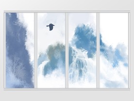 新中式水墨晕染山水瀑布移门