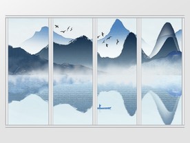 新中式意境水墨山水移门