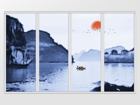 中国风国画山水意境移门