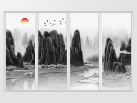 中国风水墨山水高山移门