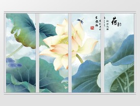 中式手绘荷花移门