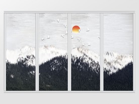 中式水墨创意抽象山水移门