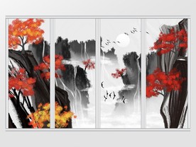 中式水墨中国风山水移门