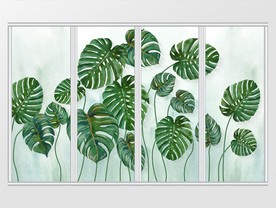 简约绿色叶子移门