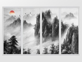 新中式禅意山水水墨移门