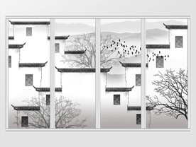 新中式徽派建筑水墨江南移门