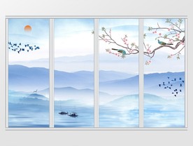 新中式山水花鸟意境移门