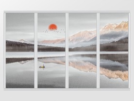 新中式唯美水彩风山水移门