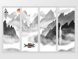 新中式意境水墨山水移门