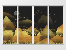 中式黑金质感意境山水移门