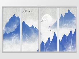 中式蓝色意境山水移门