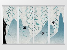 中式清新淡雅山水移门