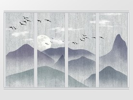 中式水墨意境彩墨质感山水移门