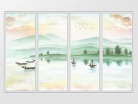 中国风意境水墨山水移门
