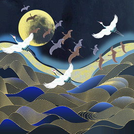 新中式抽象飞鸟鹤（分层）