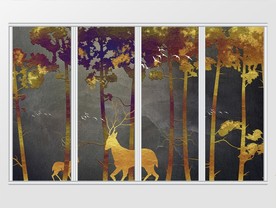 简约质感金箔丛林夜景鹿移门