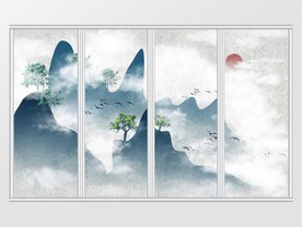 手绘中式意境山水移门