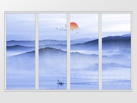 新中式唯美手绘山水移门
