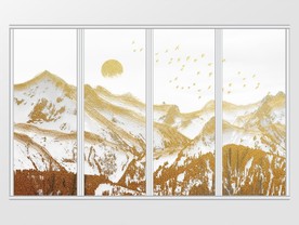 新中式现代立体金色山川云雾移门