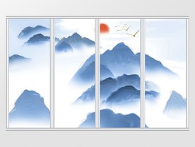 中国风山水抽象线条移门