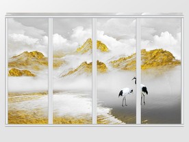 大气金色中式中国风意境水墨移门