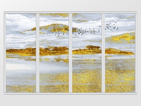 金色新中式抽象山水移门