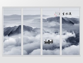 中式现代创意风景山水移门