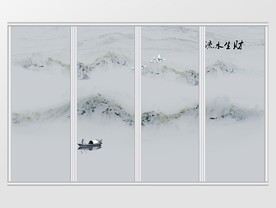 中式禅意抽象水墨山水移门