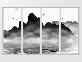 中式禅意山水水墨移门