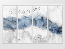 中式抽象线条意境山水移门