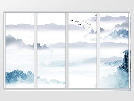 中式高山云海移门