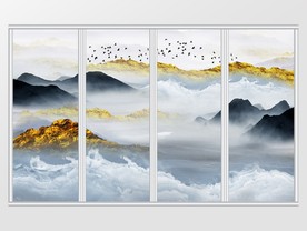 中式金色山水意境移门