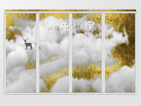 中式金色意境山水移门