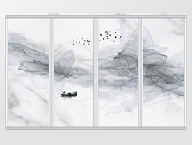 中式线条艺术意境水墨山水移门