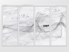 中式线条意境水墨山水移门