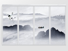 中式中国风意境山水移门