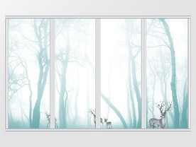 现代梦幻树林麋鹿移门