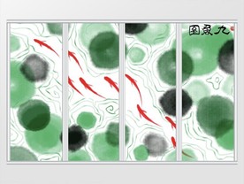 新中式抽象九鱼图水墨荷花移门